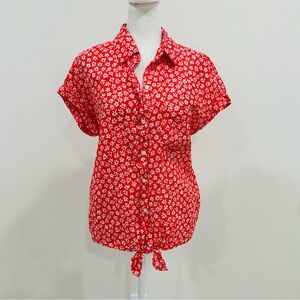 Old Navy Daisy Print‎ Linen/Cotton Tie-hem Shirt Size M